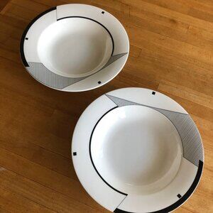 Mikasa Fine China Angles HK200 Rimmed Soup Pasta Bowls Plates 9.5 White Set of 2
